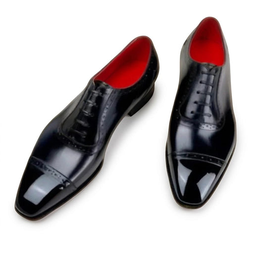 Handmade Black Leather style,s oxford Lace Up Office wear Wedding , Red Sole