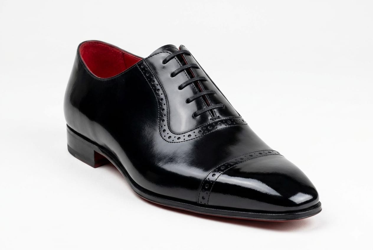 Handmade Black Leather style,s oxford Lace Up Office wear Wedding , Red Sole