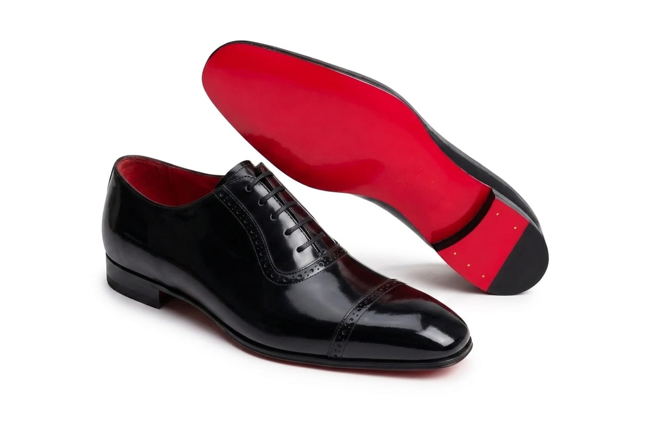 Handmade Black Leather style,s oxford Lace Up Office wear Wedding , Red Sole