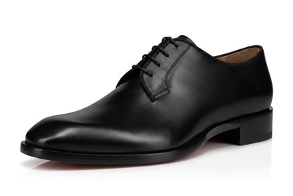 Men's Black Leather Plain-Toe Derby Shoes | Formal Lace-Up Dress Shoes