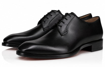 Men's Black Leather Plain-Toe Derby Shoes | Formal Lace-Up Dress Shoes