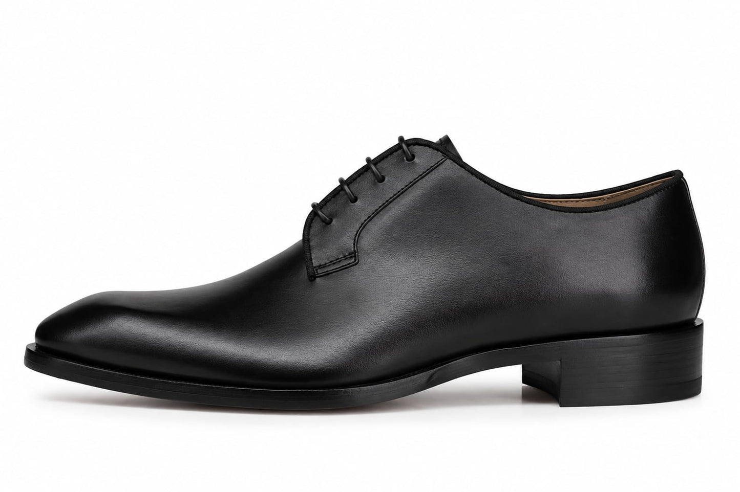 Men's Black Leather Plain-Toe Derby Shoes | Formal Lace-Up Dress Shoes