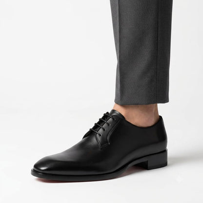 Men's Black Leather Plain-Toe Derby Shoes | Formal Lace-Up Dress Shoes
