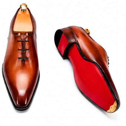 Black Wholecut Oxford Shoes — Handmade, Red Leather Sole | PelleVista