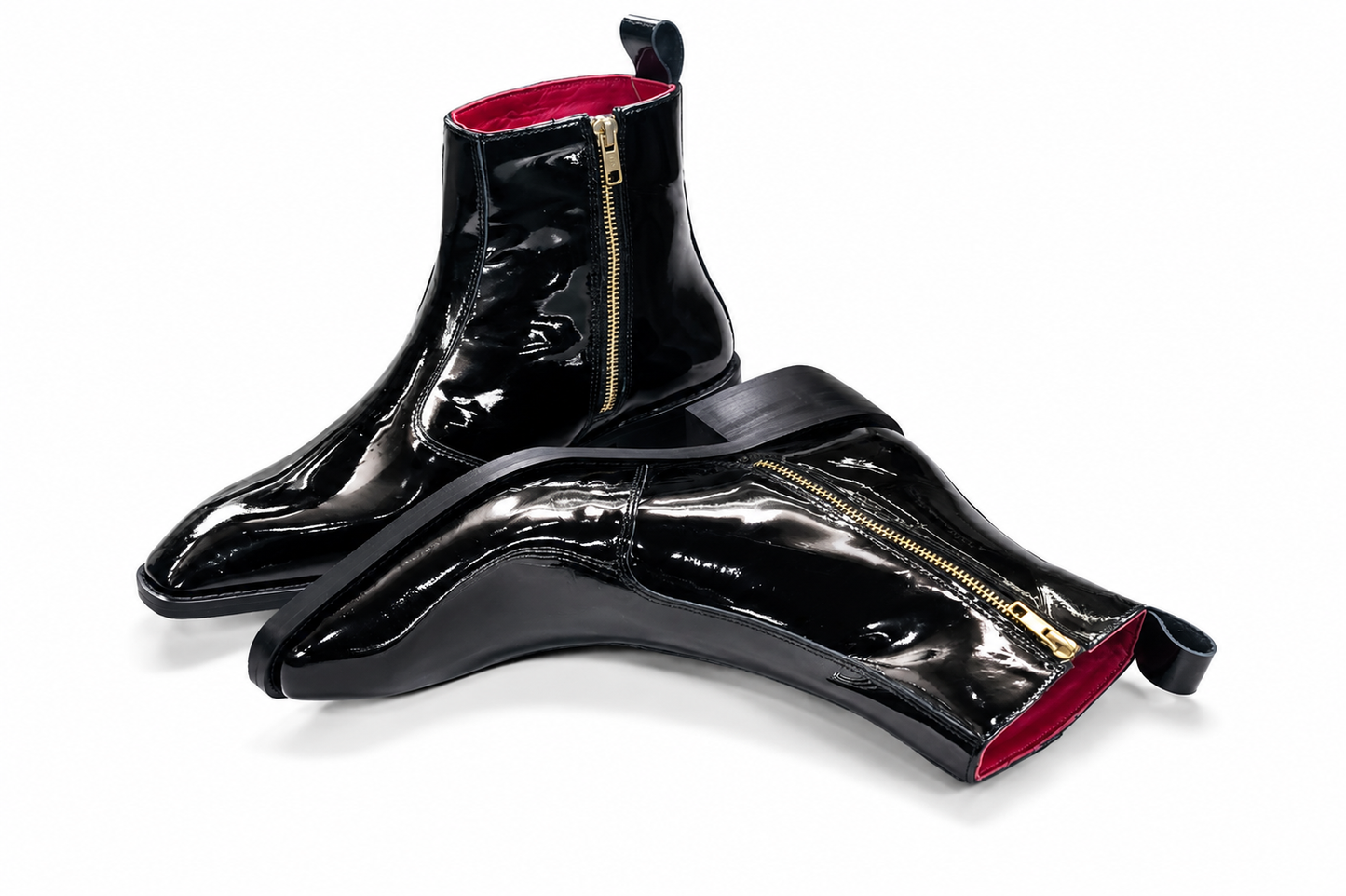 Men's Black Patent Leather Side Zip Ankle Boots – Handmade Luxury Dress Boots
