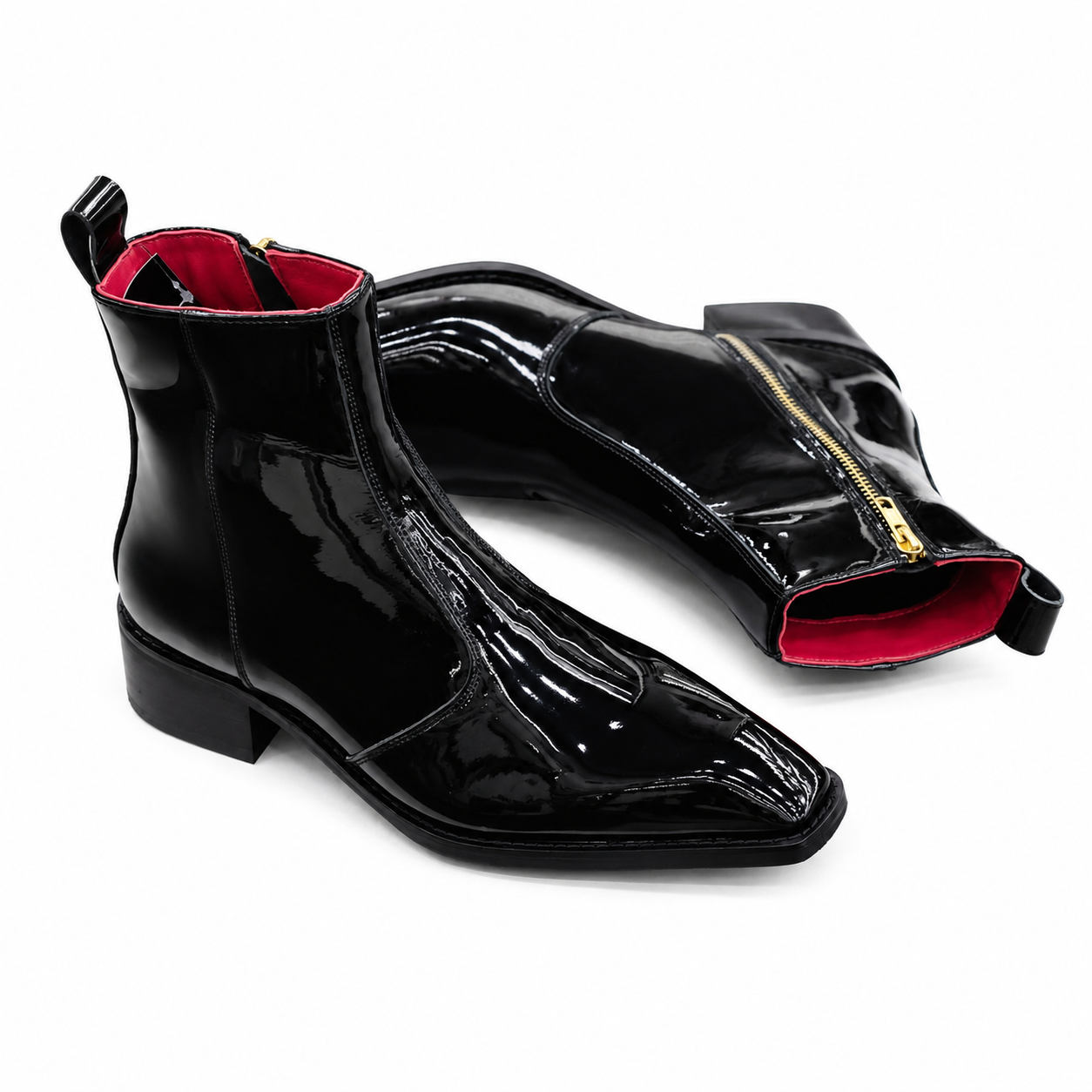 Men's Black Patent Leather Side Zip Ankle Boots – Handmade Luxury Dress Boots