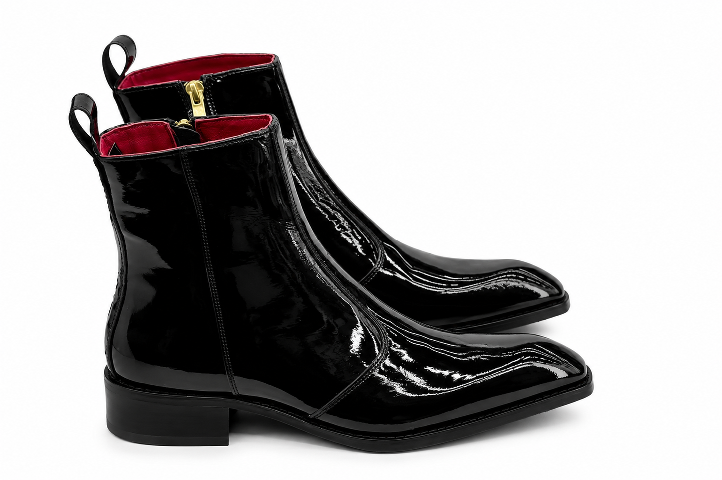 Men's Black Patent Leather Side Zip Ankle Boots – Handmade Luxury Dress Boots