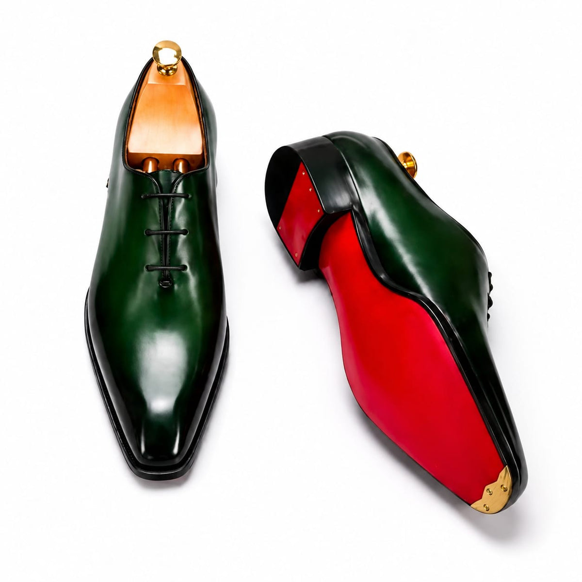 Black Wholecut Oxford Shoes — Handmade, Red Leather Sole | PelleVista