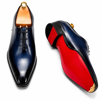 Black Wholecut Oxford Shoes — Handmade, Red Leather Sole | PelleVista