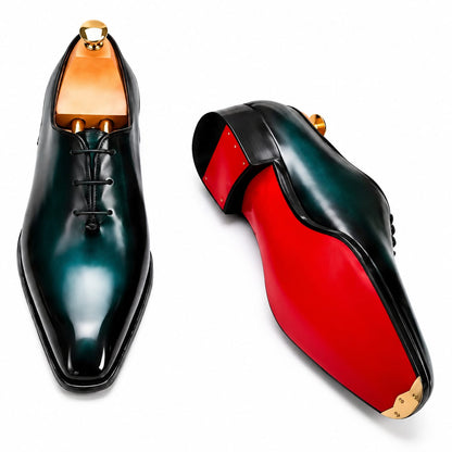 Black Wholecut Oxford Shoes — Handmade, Red Leather Sole | PelleVista