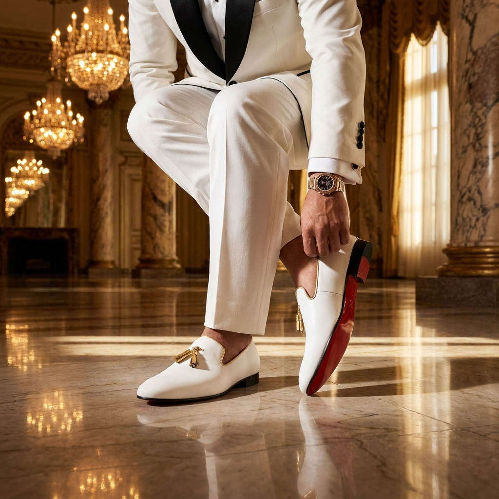 Pellevista Bianco Tassel Loafer - Gold Hardware & Red Sole