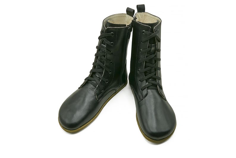Handmade Barefoot Long Sleeve Black Colour Boots - Leather Soled Organic Winter Boots