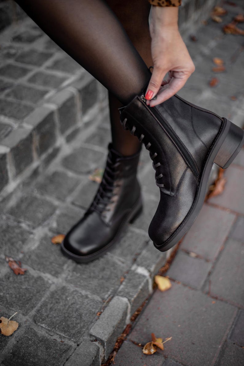 Women Low heel Half Boots with wide toe box | women's spring-autumn boots | lace-up ankle boots with zipper | custom boots