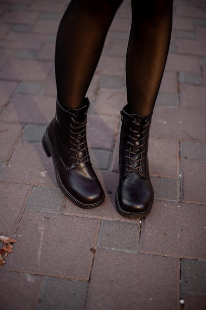 Women Low heel Half Boots with wide toe box | women's spring-autumn boots | lace-up ankle boots with zipper | custom boots