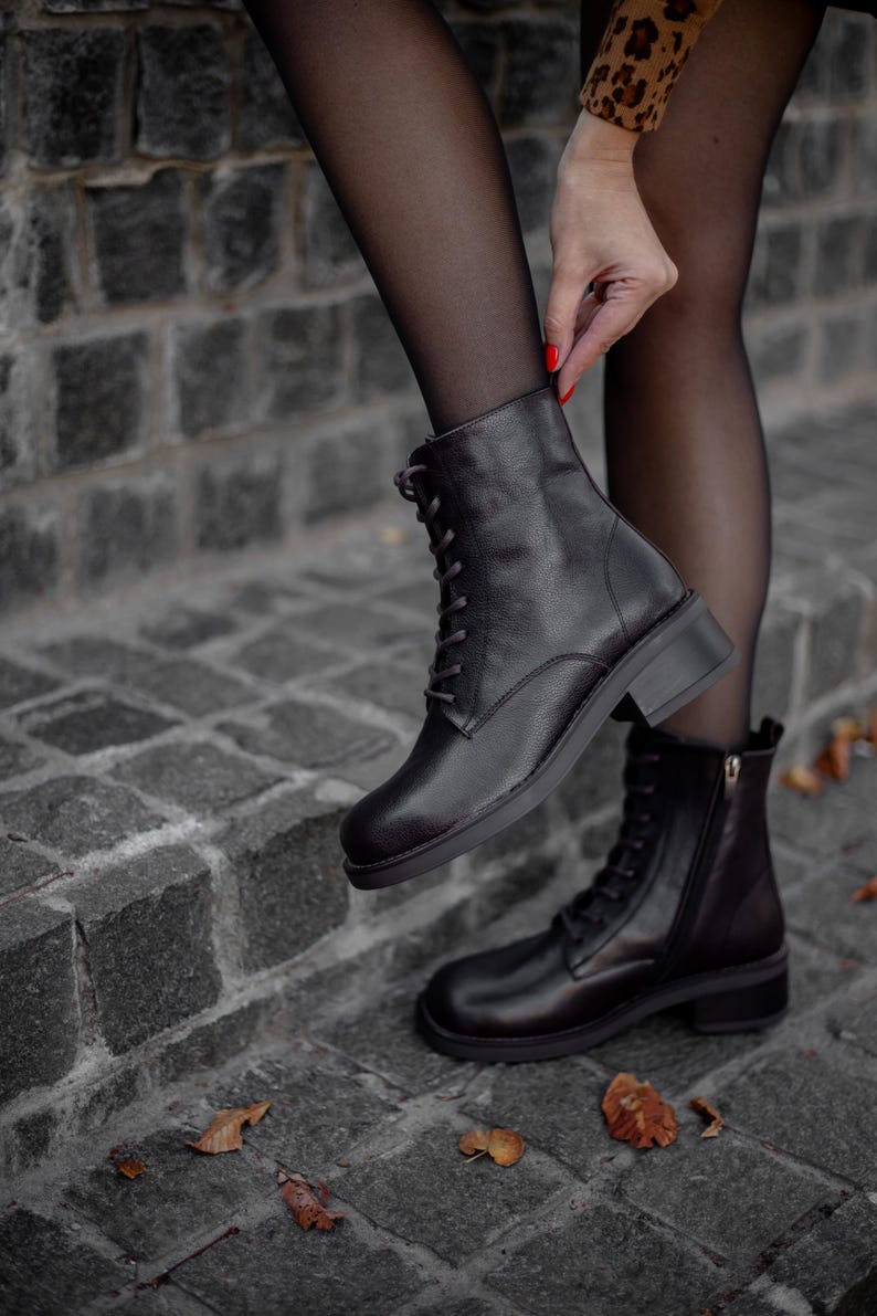 Women Low heel Half Boots with wide toe box | women's spring-autumn boots | lace-up ankle boots with zipper | custom boots