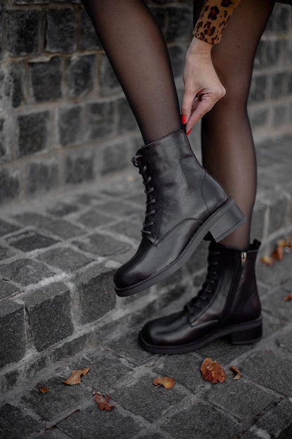 Women Low heel Half Boots with wide toe box | women's spring-autumn boots | lace-up ankle boots with zipper | custom boots