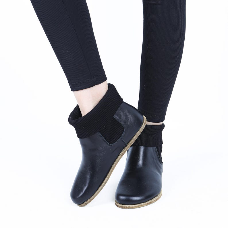 Wide Toe Box Barefoot Chelsea Boots: Black Leather, Zero Drop