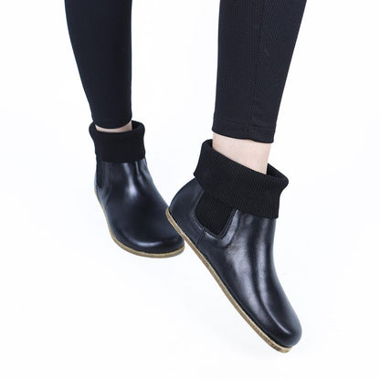 Wide Toe Box Barefoot Chelsea Boots: Black Leather, Zero Drop