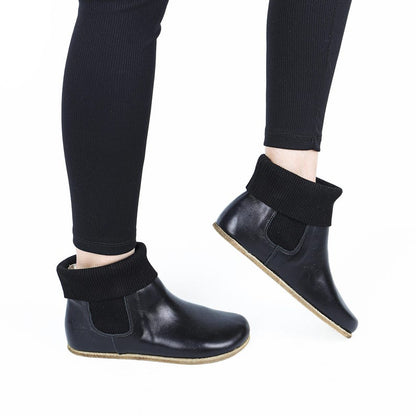 Wide Toe Box Barefoot Chelsea Boots: Black Leather, Zero Drop