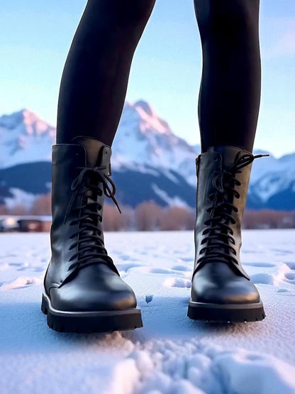 Womens winter black leather lace up combat boots | wide toe box shoes women | custom winter boots | anatomical shoes of any color