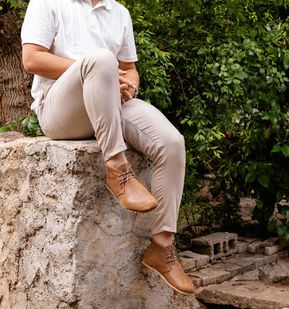 Men's Barefoot Chukka Boots, Grounding Buffalo Sole, Brown Leather Desert Boots, Wide Toe Box