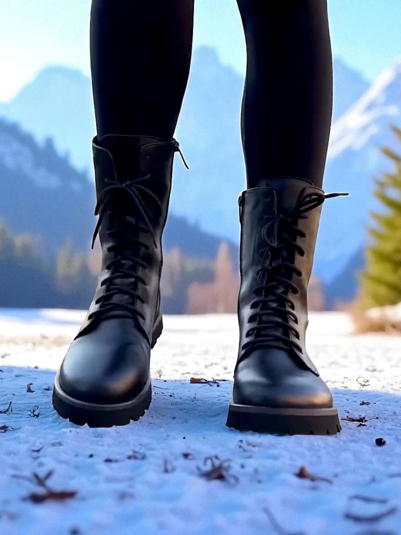 Womens winter black leather lace up combat boots | wide toe box shoes women | custom winter boots | anatomical shoes of any color
