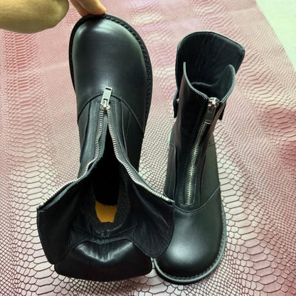 Wide Toe Leather Boots with Zipper, Anatomical Minimalist Shoes, Custom Color Options, Comfortable Everyday Footwear