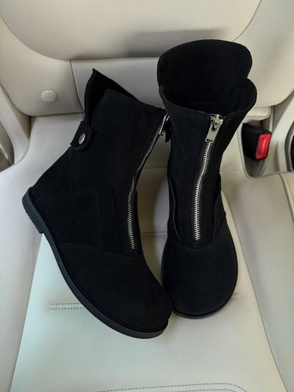 Wide Toe Leather Boots with Zipper, Anatomical Minimalist Shoes, Custom Color Options, Comfortable Everyday Footwear