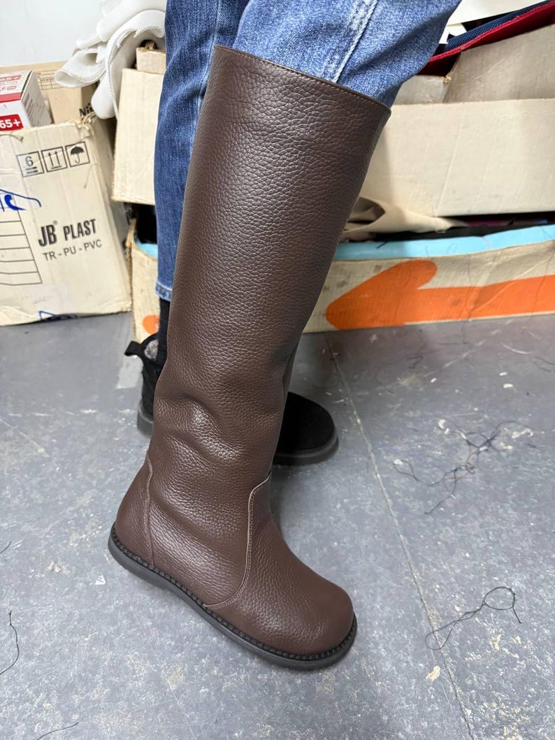 Anatomical Knee High Boots for Women, Wide Fit Leather Winter Boots, Handmade Custom Boots With Fur Lining
