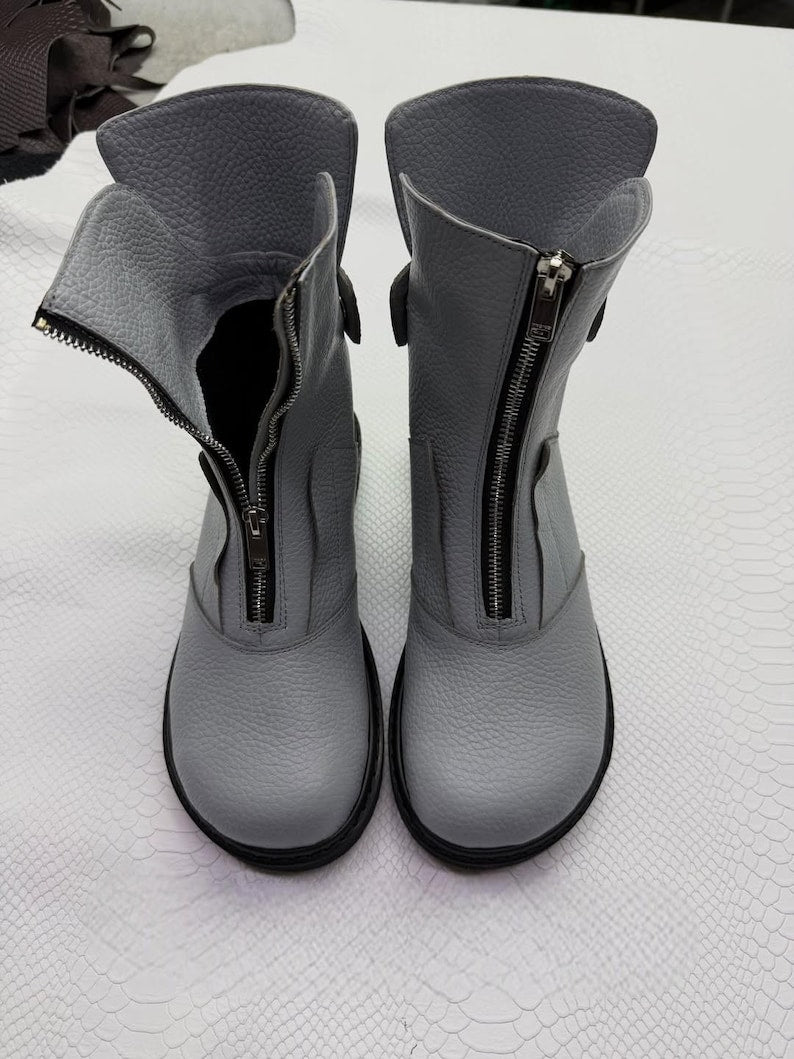 Wide Toe Leather Boots with Zipper, Anatomical Minimalist Shoes, Custom Color Options, Comfortable Everyday Footwear