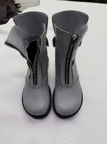 Wide Toe Leather Boots with Zipper, Anatomical Minimalist Shoes, Custom Color Options, Comfortable Everyday Footwear