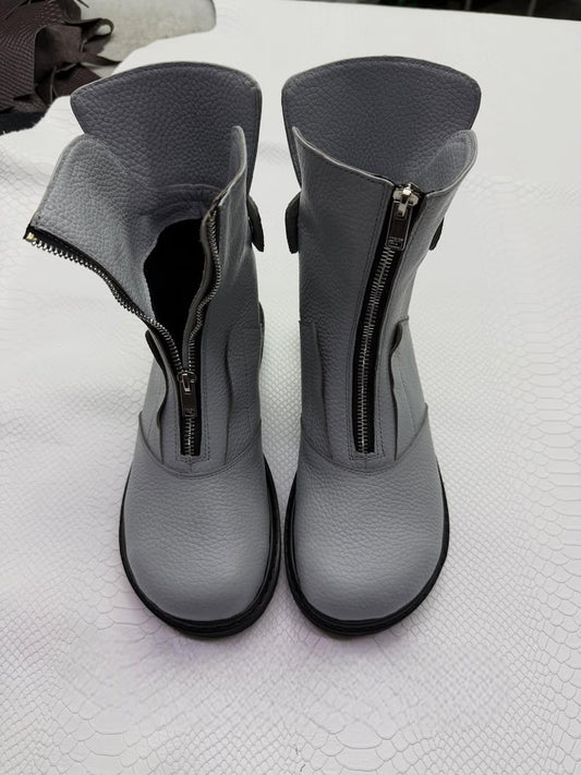 Wide Toe Leather Boots with Zipper, Anatomical Minimalist Shoes, Custom Color Options, Comfortable Everyday Footwear