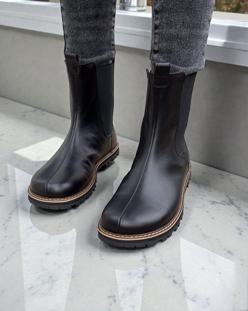 Burgundy Leather Chelsea Boots - Wide Toe Box Shoes Women | Custom Anatomical Footwear | Barefoot Style Elastic Boots Any Color Fall Winter