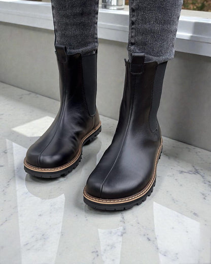 Burgundy Leather Chelsea Boots - Wide Toe Box Shoes Women | Custom Anatomical Footwear | Barefoot Style Elastic Boots Any Color Fall Winter