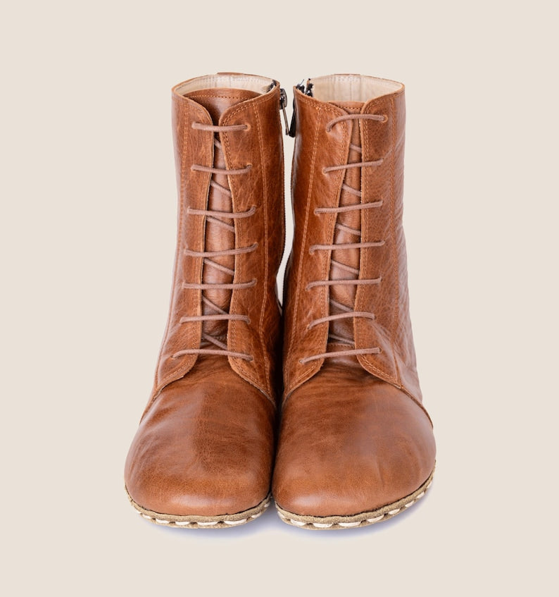 Barefoot Boots Women – Grounding Leather Boots, Medieval Boxing Style, Wide Toe Box