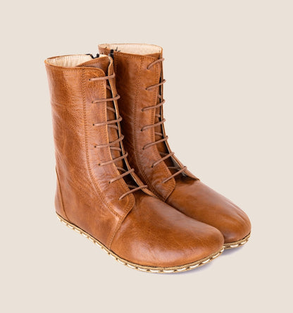 Barefoot Boots Women – Grounding Leather Boots, Medieval Boxing Style, Wide Toe Box