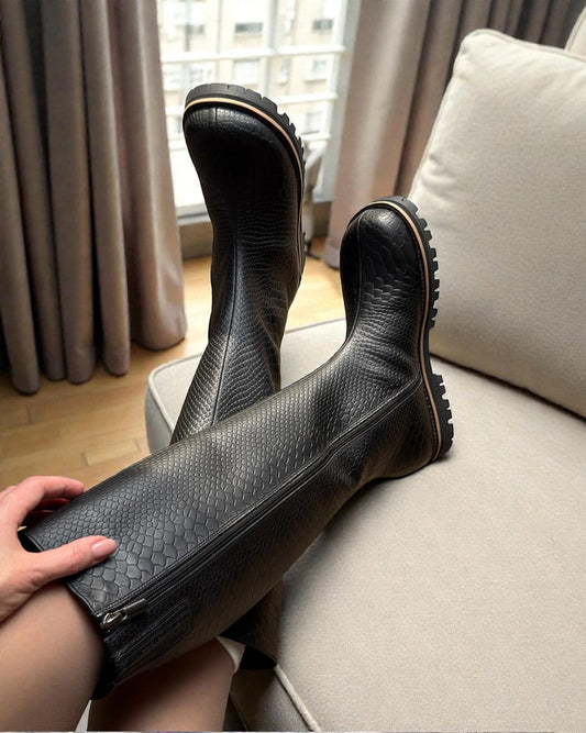 Wide Toe Knee High Boots | Women Anatomical Leather Boots With Zipper Low Heel | Autumn Winter Shoes Made to Order