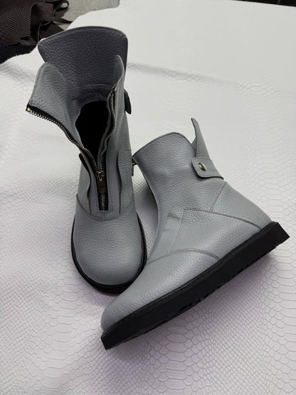 Wide Toe Leather Boots with Zipper, Anatomical Minimalist Shoes, Custom Color Options, Comfortable Everyday Footwear