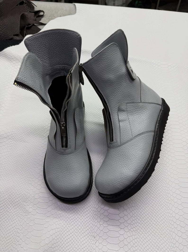 Wide Toe Leather Boots with Zipper, Anatomical Minimalist Shoes, Custom Color Options, Comfortable Everyday Footwear