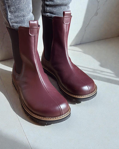 Burgundy Leather Chelsea Boots - Wide Toe Box Shoes Women | Custom Anatomical Footwear | Barefoot Style Elastic Boots Any Color Fall Winter