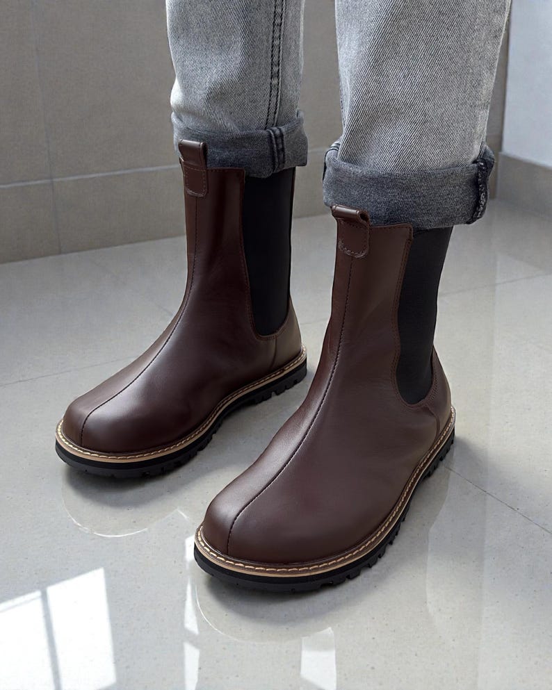 Burgundy Leather Chelsea Boots - Wide Toe Box Shoes Women | Custom Anatomical Footwear | Barefoot Style Elastic Boots Any Color Fall Winter