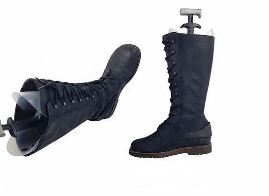 Leather Lace-up Grounding Barefoot Boots: Y2K Cyberpunk Combat Black, US Size 11