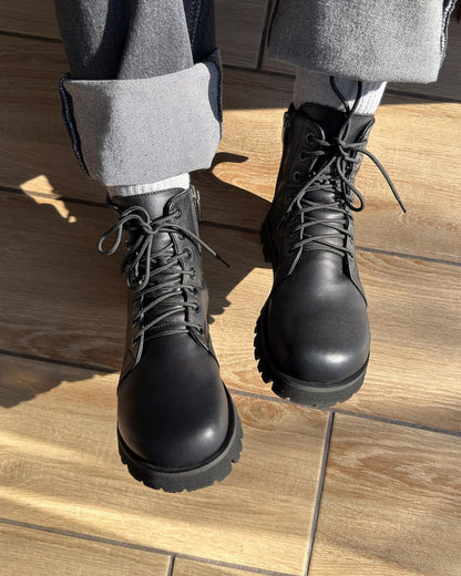 Barefoot Style Combat Boots | Wide Toe Box Boots Women | Minimalist Black Leather Lace up Ankle Boots | Anatomical Custom Shoes Any Color