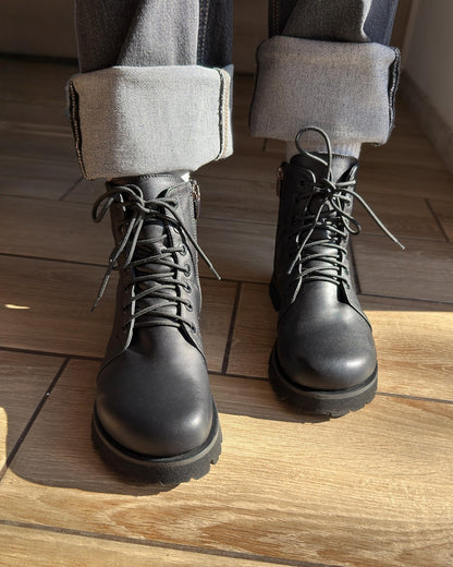 Barefoot Style Combat Boots | Wide Toe Box Boots Women | Minimalist Black Leather Lace up Ankle Boots | Anatomical Custom Shoes Any Color
