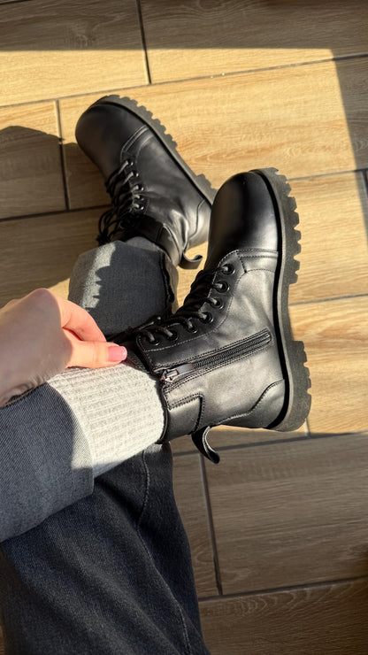 Barefoot Style Combat Boots | Wide Toe Box Boots Women | Minimalist Black Leather Lace up Ankle Boots | Anatomical Custom Shoes Any Color