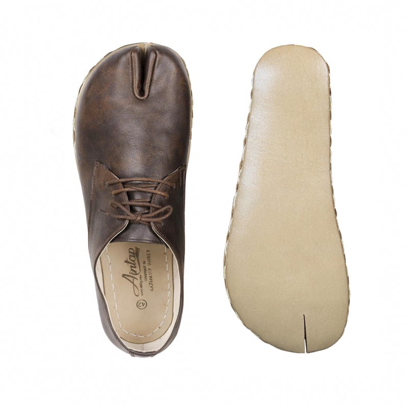 Men's BIZON CRAZY Leather Split-toe Sport Tabi Oxford Shoes – Handmade Barefoot Moccasins