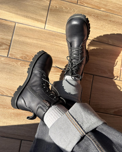 Barefoot Style Combat Boots | Wide Toe Box Boots Women | Minimalist Black Leather Lace up Ankle Boots | Anatomical Custom Shoes Any Color