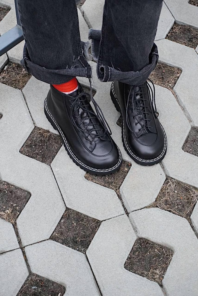 Black Barefoot shoes, barefoot ankle boots, mid calf leather boots men barefoot, handmade boots, zero drop boots, wide toe box boots