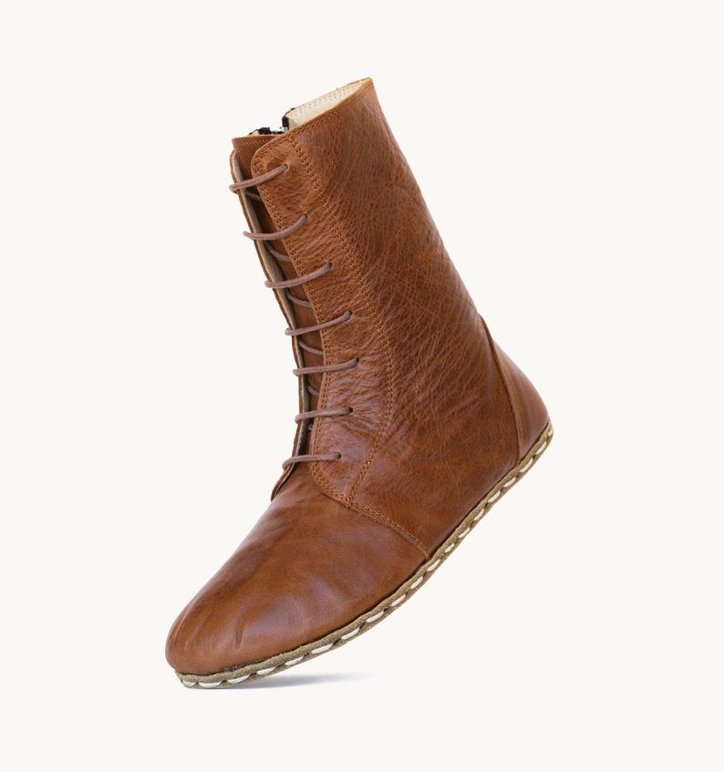 Barefoot Boots Women – Grounding Leather Boots, Medieval Boxing Style, Wide Toe Box