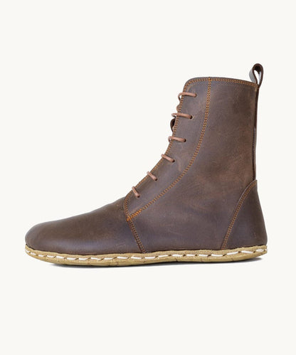 Men's Grounding Boots, Barefoot Lace up Leather, Copper Rivet, Wide Toe Box, Zero Drop - Earth